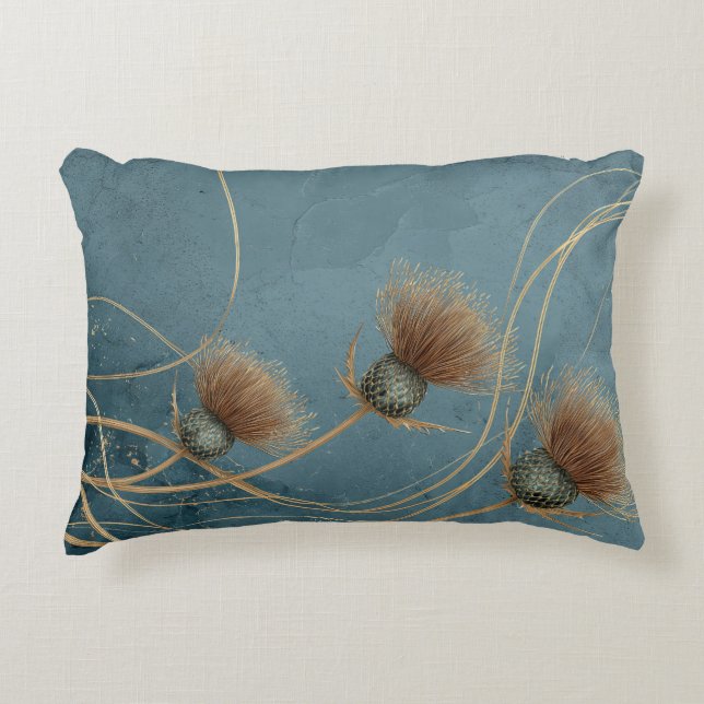 Coussins Décoratifs Chardon Doré Bleu Canard Texture Élégance (Devant)