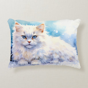 Coussins Décoratifs Chat blanc à la neige