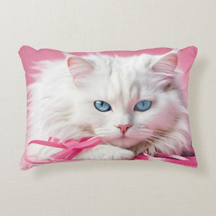 Coussins Décoratifs Chat Blanc Avec Rubans Roses