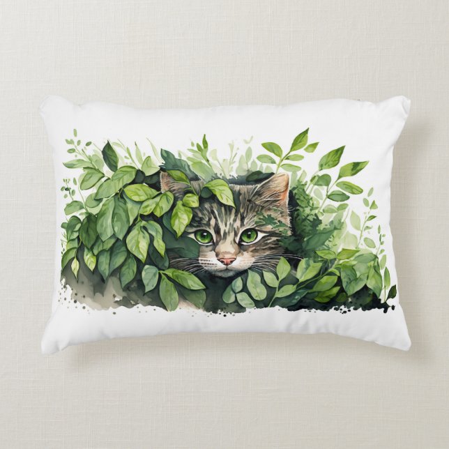 Coussins Décoratifs Chat En Feuille Vert (Devant)