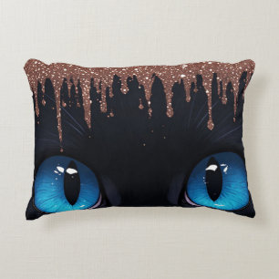 Coussins Décoratifs Chat Fantastique Yeux Bleus avec Coulée d'Or Rose