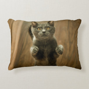 COUSSINS DÉCORATIFS CHAT GRIS EN DEUX PIEDS