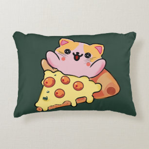 Coussins Décoratifs Chat Kawaii Personnalisé Enlaçant une Pizza au Pep