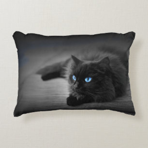 Coussins Décoratifs Chat Noir aux Yeux Bleus saisissants – Accent Féli