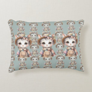 Coussins Décoratifs Chat Pastel Cottagecore en Salopette & Chapeau de 