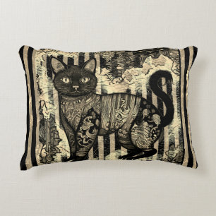 Coussins Décoratifs Chat Rétro Vintage, Motif Rayures