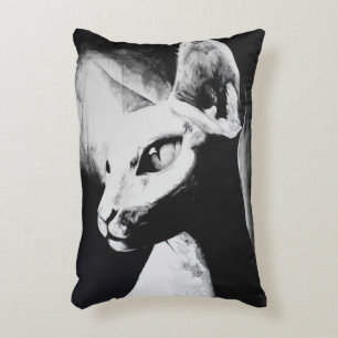 Coussins Décoratifs Chat Sphynx sans poils Noir & Blanc Œuvre d'art or