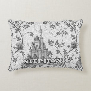 Coussins Décoratifs Château de la Fairytale en Niveaux de gris avec fr