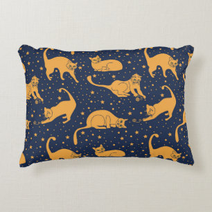 Coussins Décoratifs Chats amusants, étoiles, motif spatial.