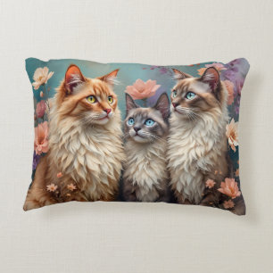 Coussins Décoratifs Chats Himalayens colorés en Fleurs Pastel