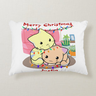 Coussins Décoratifs Chats noël sur tapis, nom personnalisé