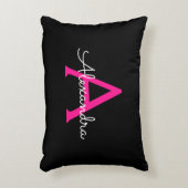 Coussins Décoratifs Chaud rose noir Script Girl Nom du monogramme (Devant(Vertical))