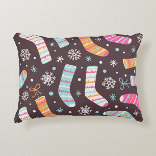 Coussins Décoratifs Chaussettes de Noël et flocons de neige : motif vi