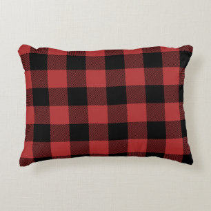 Coussins Décoratifs Chèque de Buffle Noir Rouge