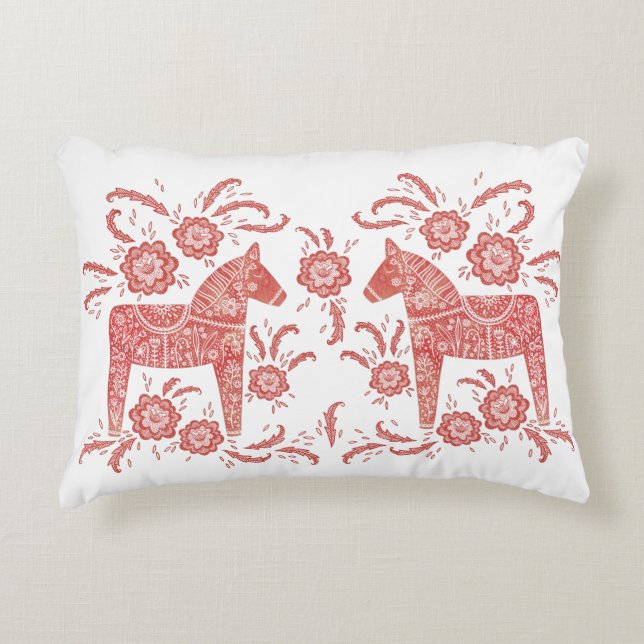 Coussins Décoratifs Cheval de Dala suédois Rouge et blanc (Devant)
