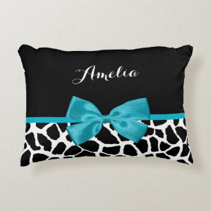 Coussins Décoratifs Chic Giraffe Imprimer Aqua Blue Ribbon Bow avec no