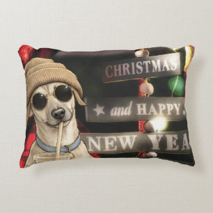 Coussins Décoratifs Chien de Noël drôle buvant du thé aux bulles
