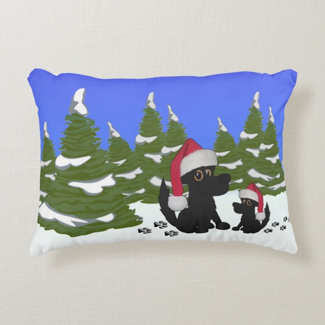 Coussins Décoratifs Chiens noirs Noël (Devant)