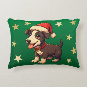 Coussins Décoratifs Chiot de Noël mignon aux lunettes vert forêt