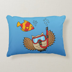 Coussins Décoratifs Chouette avec masque tuba et poisson tropical