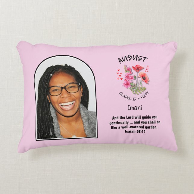 Coussins Décoratifs Christian AOÛT Naissance Mois Fleur NOM PHOTO (Devant)