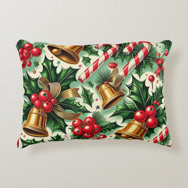 Coussins Décoratifs Christmas Bells holly candy canes art pattern (Devant)