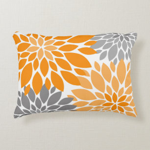 Coussins Décoratifs Chrysanthèmes orange et gris Motif floral