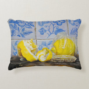 Coussins Décoratifs Citrons et Azulejos — Nature morte classique bleu