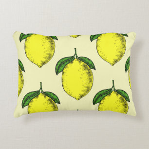 Coussins Décoratifs Citrons et feuilles : motif d'été.