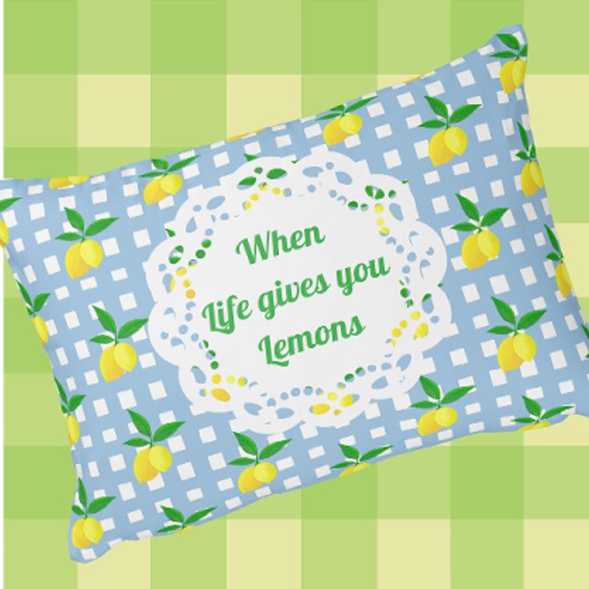 Coussins Décoratifs Citrons jaunes customisés Blanc Bleu Chèque (Darling accent pillow you can personalize with your own message or names)