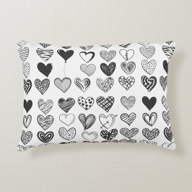 Coussins Décoratifs Coeur dans noirs et blancs (Devant)