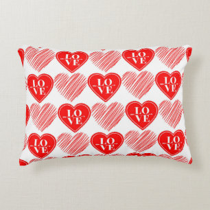 Coussins Décoratifs Coeurs d'amour blanc rouge