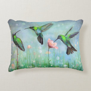 Coussins Décoratifs Colibris de printemps sur oreiller dans un champ d