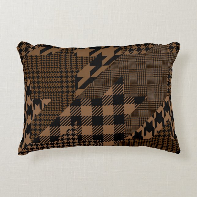 Coussins Décoratifs Collage de Motif de patchwork Brown Houndstooth Pl (Devant)