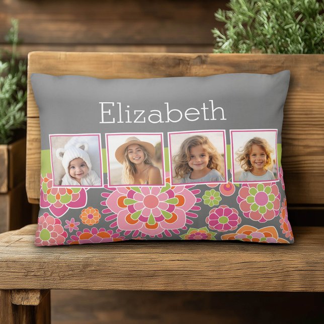 Coussins Décoratifs Collage photo Fleurs roses chaudes et orange (Custom Pillow)