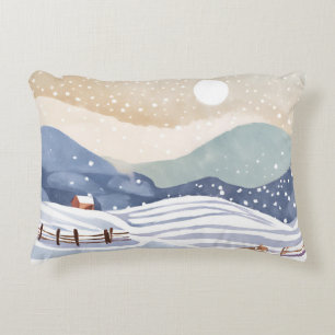 Coussins Décoratifs Colline enneigée   Hiver à l'aquarelle