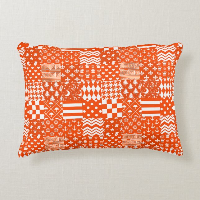 Coussins Décoratifs Conception de Patchwork Motif mixte orange blanc (Devant)