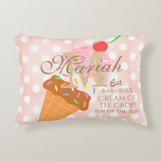 Coussins Décoratifs Cône de crème glacée avec arrosage, cerise sur le (Devant)