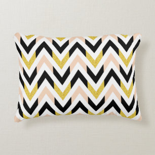 Coussins Décoratifs Corail clair moderne, Or, Noir, Blanc Chevron