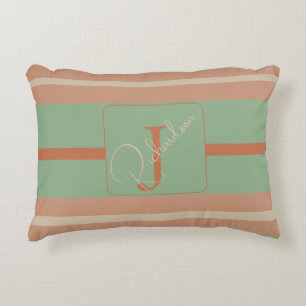 Coussins Décoratifs Corail personnalisé Monogramme Sage rayé Boho Past