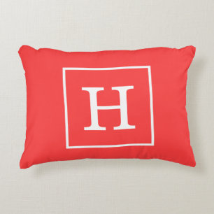 Coussins Décoratifs Corail rouge blanc encadré Monogramme initial