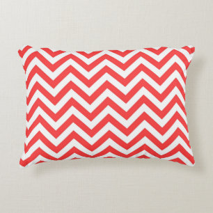 Coussins Décoratifs Corail Rouge et Blanc Grand Motif Chevron ZigZag