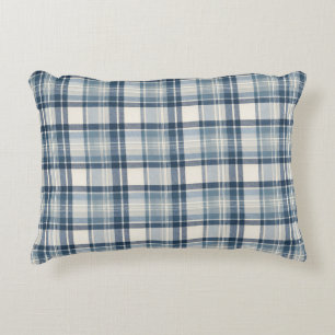 Coussins Décoratifs Côte en Denim Bleu & Crème Tartan Carreaux