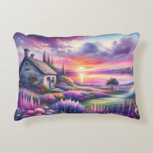 Coussins Décoratifs Cottage au coucher de soleil pastel Jardin au bord