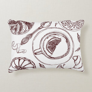 Coussins Décoratifs Coupe de thé, une pâtisserie, croissant, vintage,