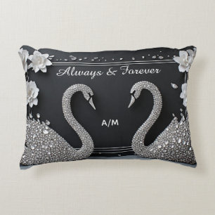 Coussins Décoratifs Couple de cygnes romantiques ornés pour mariage