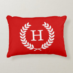 Coussins Décoratifs Couronne de laurier blanc de blé rouge Monogramme