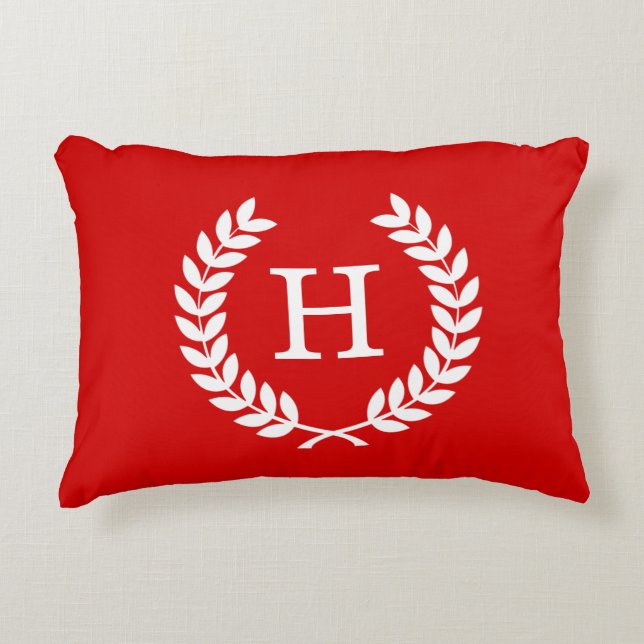 Coussins Décoratifs Couronne de laurier blanc de blé rouge Monogramme  (Devant)