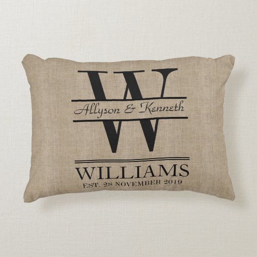 Coussins Décoratifs Créez votre propre logo Burlap Anniversaire Monogr (Devant)