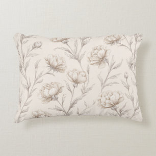 Coussins Décoratifs Crème Fleurale Marron Cacao